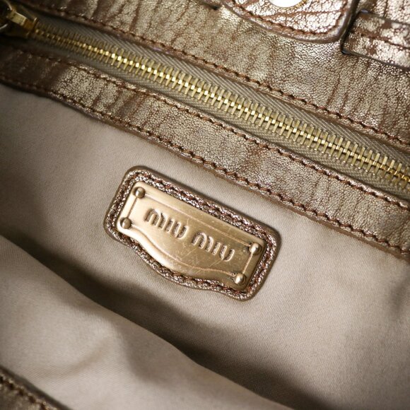 Miu Miu Gold Metallic Distressed Leather Hobo Bag - Picture 11 of 15